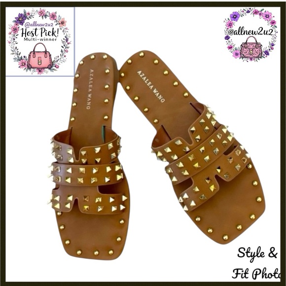 Azalea Wang Shoes - Azalea Wang Archer Gold Studded Sandals in Tan Size 7